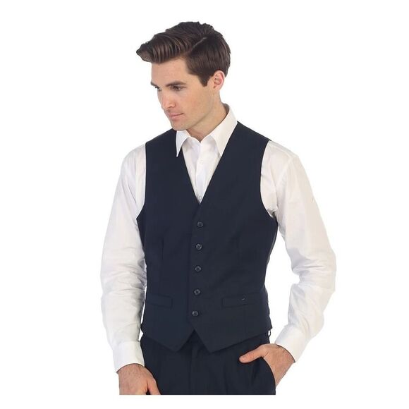Gioberti Lined Men XL Navy Blue 5-Button Formal Suit Vest VS95 with Real Pockets - Picture 2 of 8
